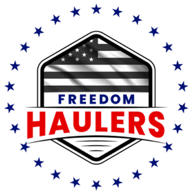Freedom Haulers logo with American flag design.